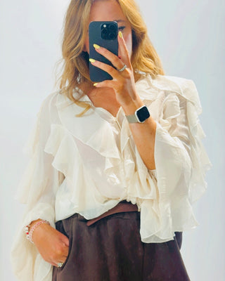 Florence Soft Frill Blouse 'Cream'