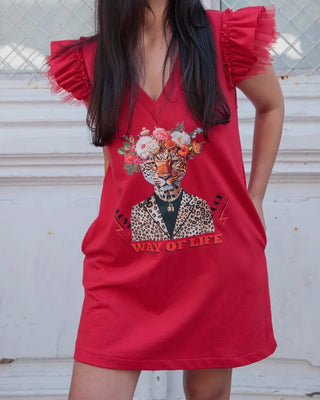 Lila Leopard EP Dress ‘ Ruby Red’