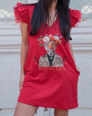 Lila Leopard EP Dress ‘ Ruby Red’