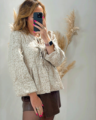 Olympia Bow Blouse 'Oatmeal'