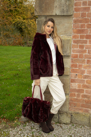 Florence Hooded Fur Coat 'Burgundy'
