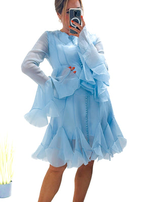 Rosanna Chifon button detail dress 'Powder Blue'