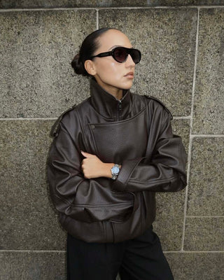 Foxy Faux Leather Biker Jacket 'Choco Brown'
