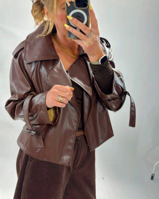 Brielle Faux Leather Jacket 'Brown'