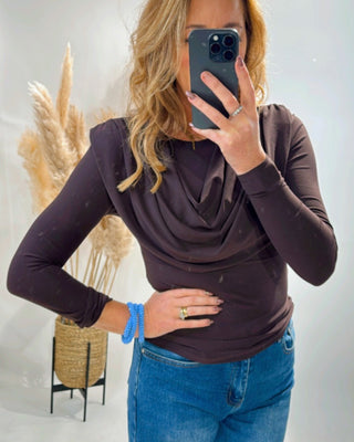 Leah Cowel Neck Top 'Brown'