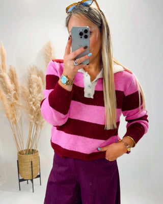 Mabel Striped Knit Jumper 'Burgundy & Pink'