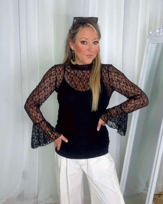 High neck Lace Top ‘Black’