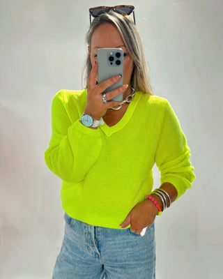 Betsy baby Alpaca V neck Knit ‘Neon’