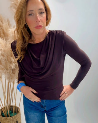 Leah Cowel Neck Top 'Brown'