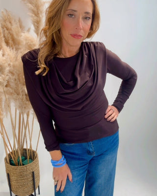 Leah Cowel Neck Top 'Brown'