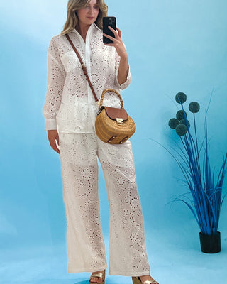 Janine Broderie Anglaise Shirt & Trousers 'White'