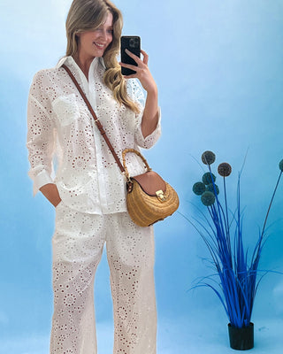 Janine Broderie Anglaise Shirt & Trousers 'White'