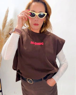 Iconic Sleeveless Sweatshirt Top 'Brown'