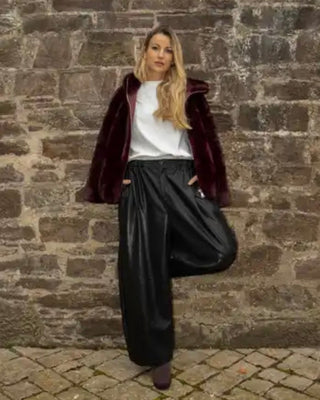 Isadora Vegan Leather Barrel Leg Trousers 'Black'