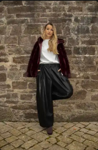 Isadora Vegan Leather Barrel Leg Trousers 'Black'