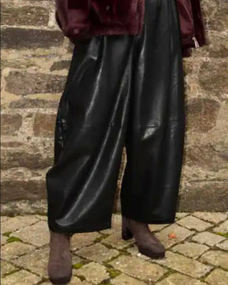 Isadora Vegan Leather Barrel Leg Trousers 'Black'