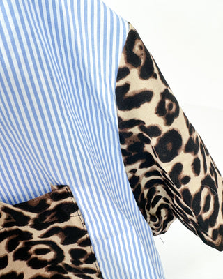 Melly Striped Cropped Shirt 'Blue/White/Leopard'
