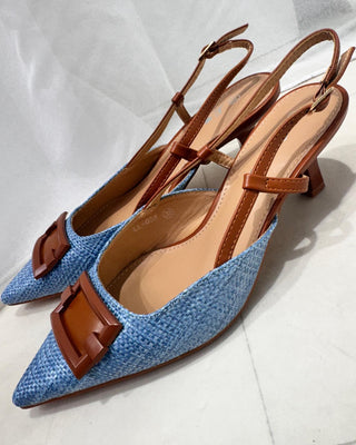 Carrie Pointed Kitten Heel ‘Denim /Tan’