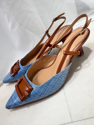 Carrie Pointed Kitten Heel ‘Denim /Tan’