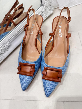Carrie Pointed Kitten Heel ‘Denim /Tan’