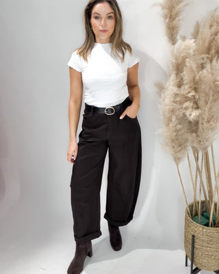 Nadia Barrel Leg Trousers 'Black'