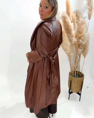 Elise Pleather Coat 'Coffee Brown'