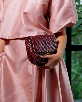 Jess Lattice Leather Handbag 'Burgundy'