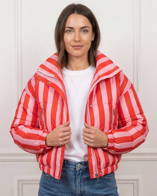 Indie Striped Bomber Jacket 'Pink & Red'
