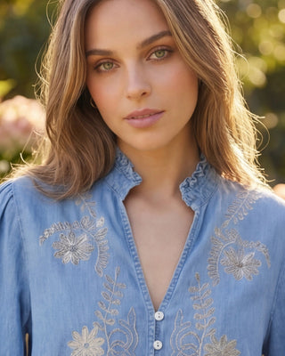 Belle Embroidered Shirt 'Denim'