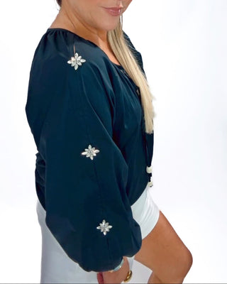 Allegra Embellished Sleeves Top 'Black'