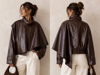 Cinder Faux Leather Cape Jacket 'Dark Brown'