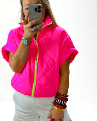 Carina Short Sleeved Quilted Bomber 'Neon pink'