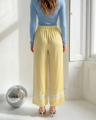 Tina Lace Satin Trousers 'Lemon'