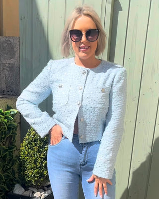 Eliz Tweed Sequin Cropped Blazer 'Blue'
