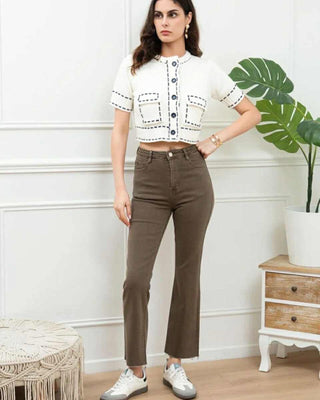 Nancy Cropped Flare Jeans 'Brown'