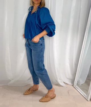 Denim Fiadh Frill Collar Blouse ‘Indigo’