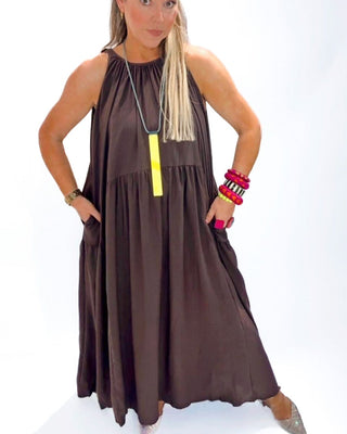 Summer Maxi Dress 'Choco Brown' With Pockets