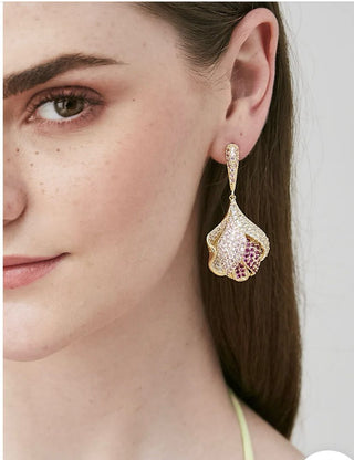 Shelly Petals Earrings Gold/Diamonte