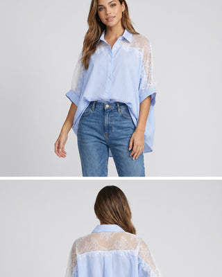 Belle Striped Lace Blouse 'Blue & White' LIVE