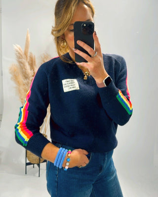 Georgia Rainbow Sleeves V-Neck Jumper 'Navy'