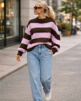 Carol Striped Knit Jumper 'Pink & Brown'