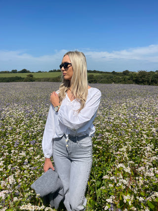 Allegra Embellished Sleeves Top 'White'