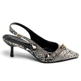 White Snake Print Kitten Heel