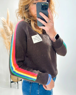 Georgia Rainbow Sleeves V-Neck Jumper 'Brown'