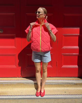 Carina Short Sleeved Quilted Bomber 'Neon Coral'
