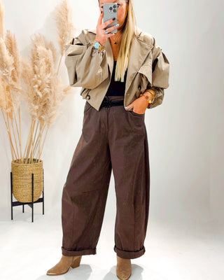 Nadia Barrel Leg Trousers 'Brown'