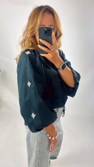 Allegra Embellished Sleeves Top 'Black'