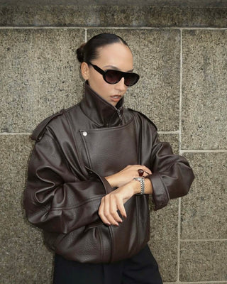 Foxy Faux Leather Biker Jacket 'Choco Brown'