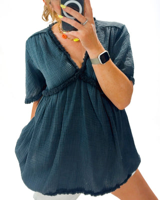 Bonie V-Neck Blouse 'Charcoal Grey'