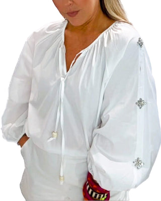 Allegra Embellished Sleeves Top 'White'